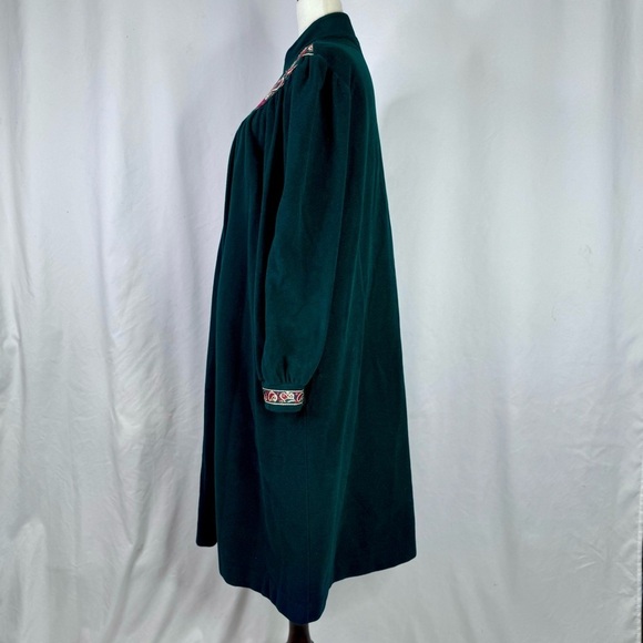 Vintage Vanity Fair Velour Housecoat zip front forest green gold metallic trim L - Picture 5 of 9